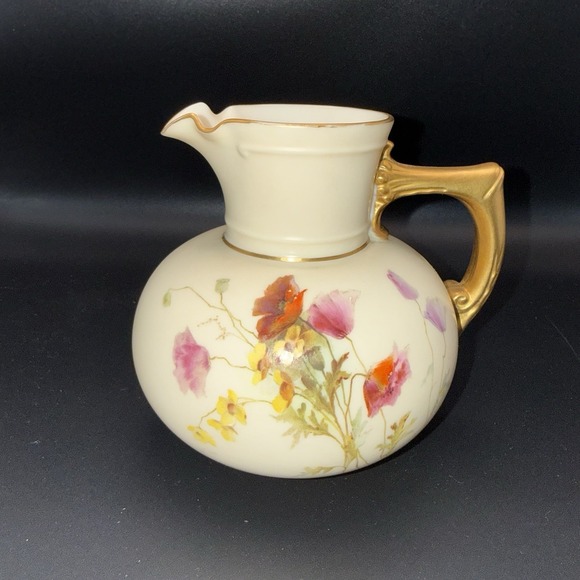 Royal Worcester Other - Antique Royal Worcester Porcelain Pitcher Hand Painted Floral #1376 England 4.5"